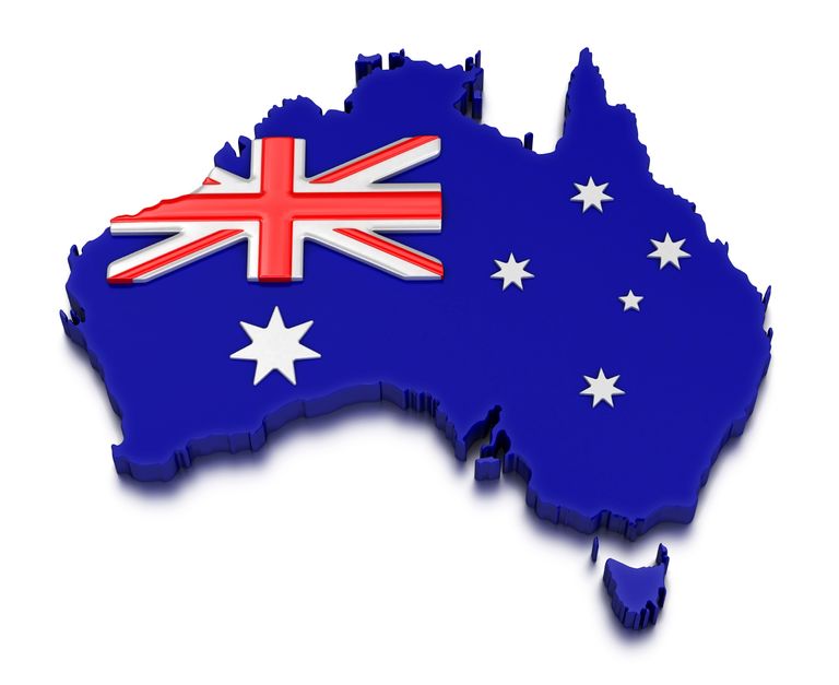 Map of Australia with the Australian Flag on it