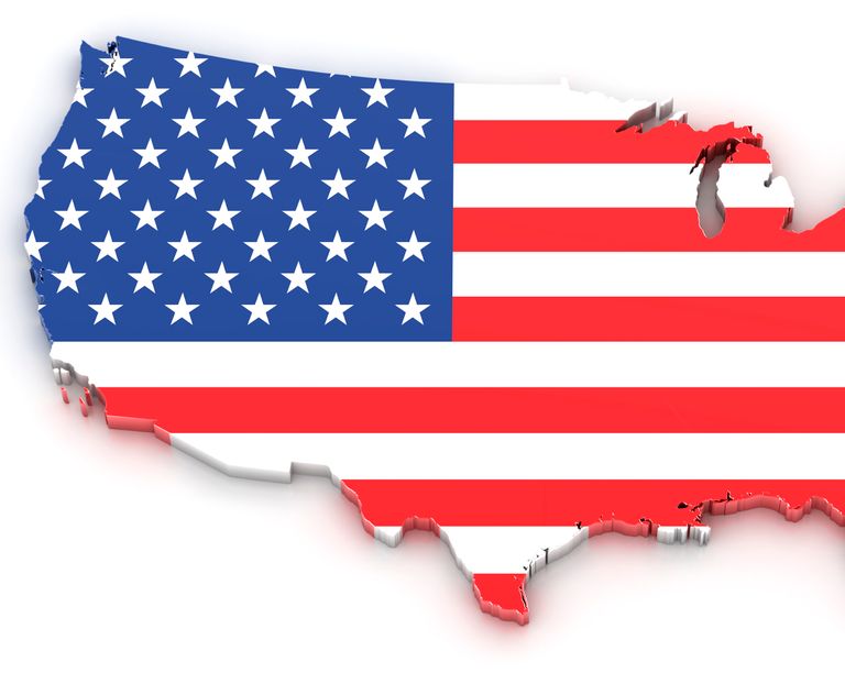 Map of the USA with the US Flag on it